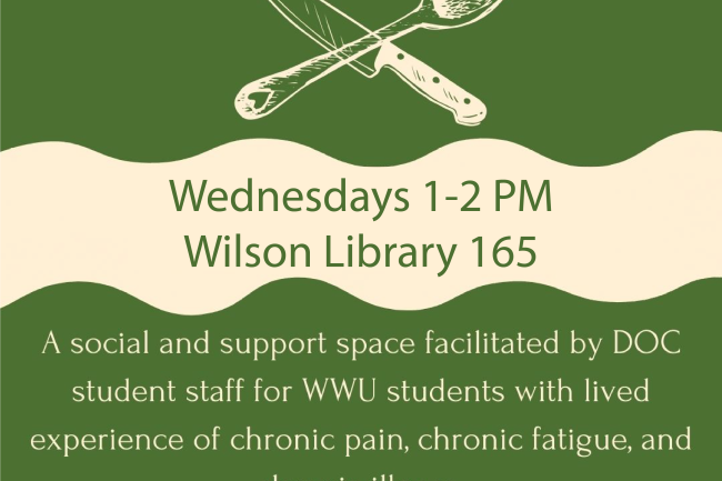 A graphic advertising Spoons and Knives, a support space for students with chronic pain, illness, and fatigue