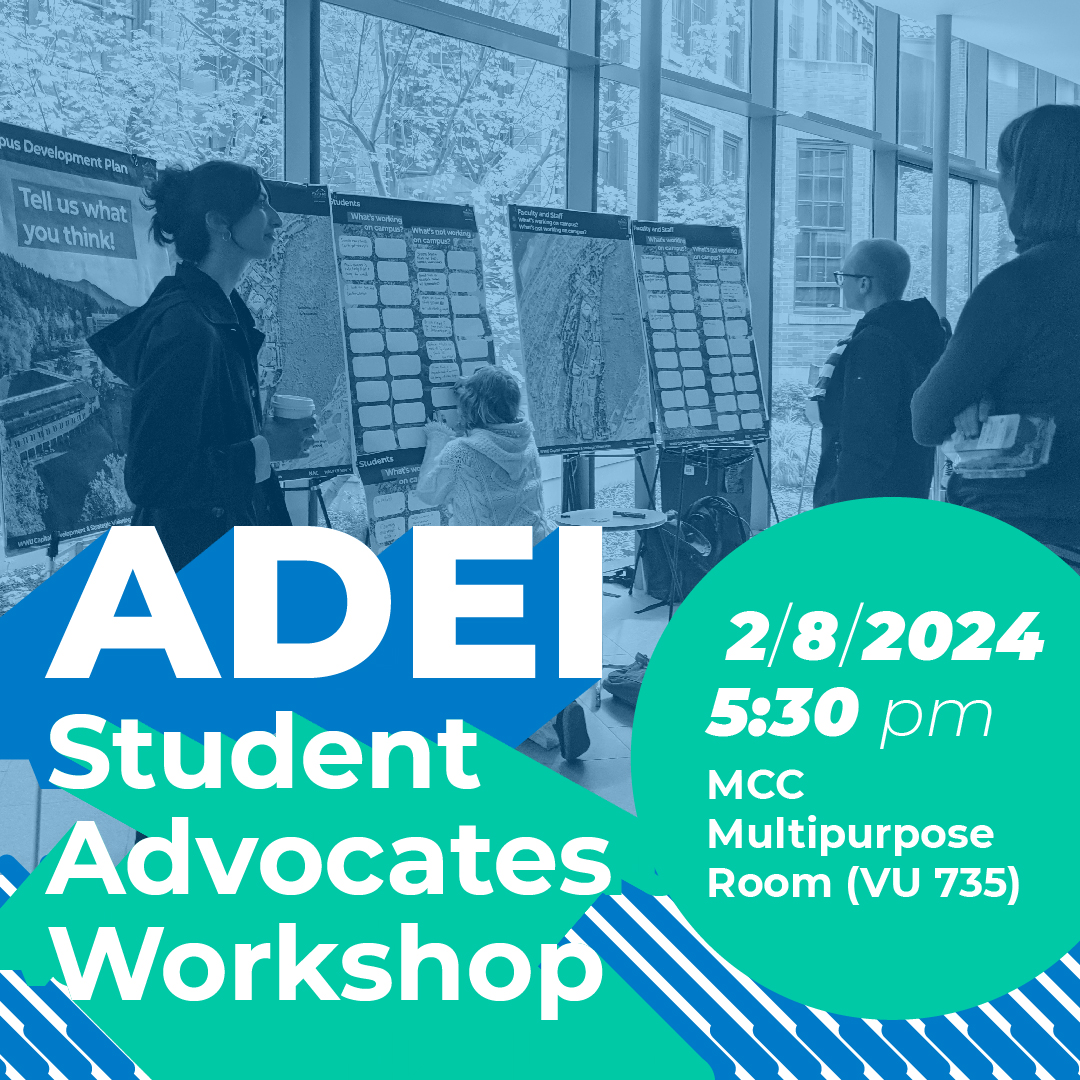 decorative flyer advertising the ADEI student advocates workshop