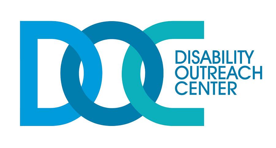Disability Outreach Center logo with DOC acronym in shades of blue